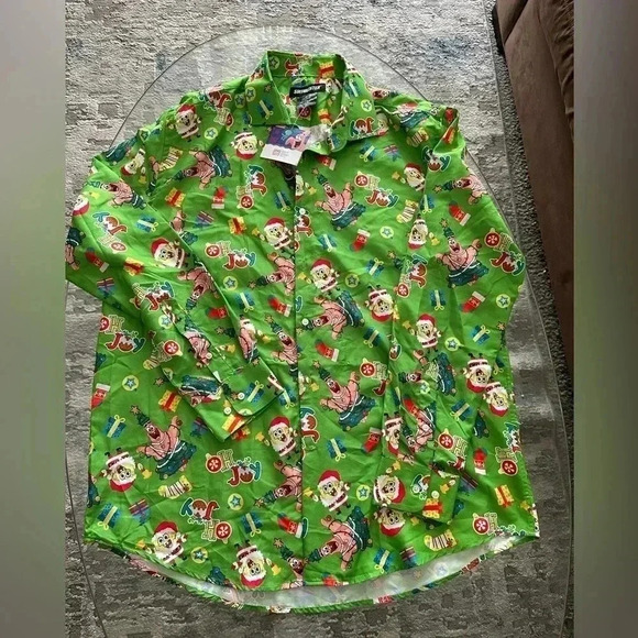 Suitmeister Spongebob Squarepants Christmas Button Up Long Sleeve Shirt Size XL - Picture 1 of 4